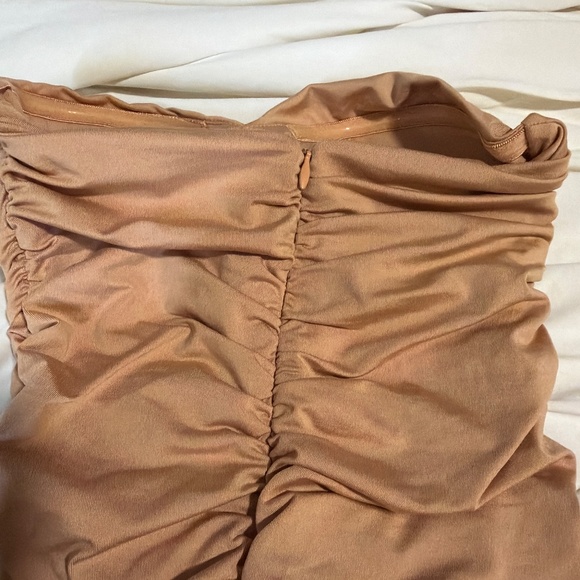 Oh Polly Strapless Midi Dress in Tan - Picture 3 of 4